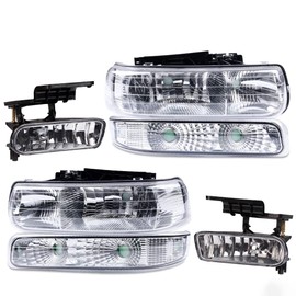 G-PLUS 4PCS Chrome Housing Corner Headlight + 2PCS Bumper Fog Lights Compatible With 1999-2002 Chevy Silverado 1500 2500 3500/00-06 Suburban Tahoe 00-06