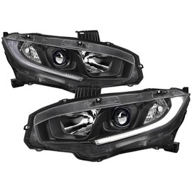 LED Strip Factory Style Projector Headlights (Black Housing/Clear Lens) Made for and Compatible with 2016-2021 Honda Civic