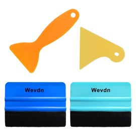 Wevdn 4 PCS Felt Edge Squeegee Car Wrapping Tool Kit, Scratch-Resistant Plastic Felt Squeegee with 3 Shapes, Wrap Squeegee Applicator Tool for Most Vehicles, Car Accessories (Blue+Sky Blue)