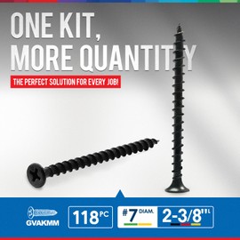 GVAKMM 0.75LB (118pcs),#7x2-3/8''Drywall Screws,Black Wood Screws,Coarse Thread,Phillips Bugle Head,Sharp Point,Long Screws for Wood,Sheetrock and More (2-3/8 Inch,60mm,118pcs)