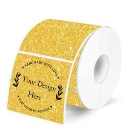 Square Thermal Labels Stickers 2" x 2", Holographic Thermal Stickers Labels, Waterproof Glitter Direct Thermal Printer Label for Small Business- Holographic Gold