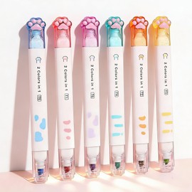 CHANJIF 6 Pack 12 Colors Set Marker Light Colored Markers Cute Cat Claw Double-Ended Stationery School Office Diary Supplies