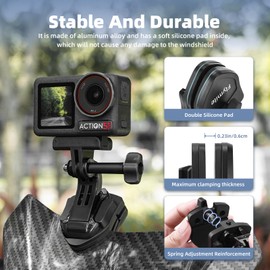 Flymile Motorcycle Windshield Mount for DJI Action 5 Pro 4 3,Aluminum Alloy Motorbike Windscreen Camera Clip Mount for GoPro Hero 13 12 11 10 9 8,for Insta360 X5/X4 Ace Pro 2,for AKASO Accessories