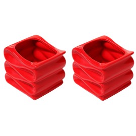 MyGift 4-Inch Red Ceramic Indoor Small Plant Pot, Mini Modern Decorative Planters with Candy Ribbon Design, Set of 2