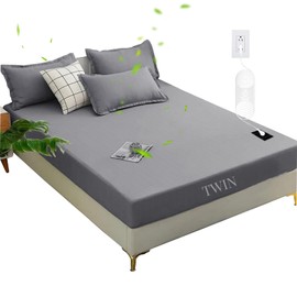 NHIDKU Grounding Fitted Sheet Silver Fiber Grounding Sheets Twin Grounded Bed Sheet Organic Cotton Earth Sheet with Cord (39"*75"*14",Grey)