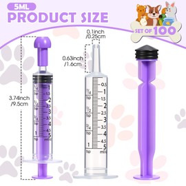 TrelaCo 100 Pcs 5ml Plastic Oral Syringes with Caps, Colored Needle-Free Measuring Dispensing Tools, Individually Sealed for Pet Feeding and Party Supplies(Purple)