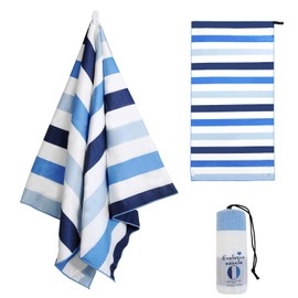 Exclusivo Mezcla 2 Pack Oversized Microfiber Beach Towel, Striped Sand Free Sports/Swimming/Pool Towel for Kids and Adults, (Blue and Navy, 35" x 70") - Quick Dry and Lightweight