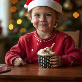 Confettiville Paper Ice Cream Cups, 50-Count 9-Oz Disposable Dessert Bowls for Hot or Cold Food, 9-Ounce Christmas Party Supplies Treat Cups, Christmas Trees, Gold Foil