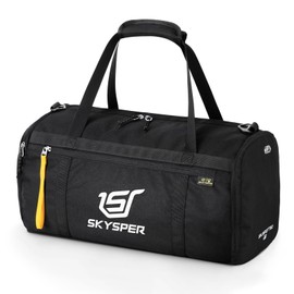 SKYSPER Sports Bag with Shoe Compartment, Small Travel Bag Men and Women, Weekender Bag, Swimming Bag for Yoga, Gym, Training, Travel, Black, black, travel bag