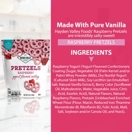 Hayden Valley Foods Raspberry Yogurt Flavored Covered Pretzels | 5 oz Bags (Pack of 3) | No Artificial Flavors, Preservatives or Colors | Pink Bulk Sweet Snacks
