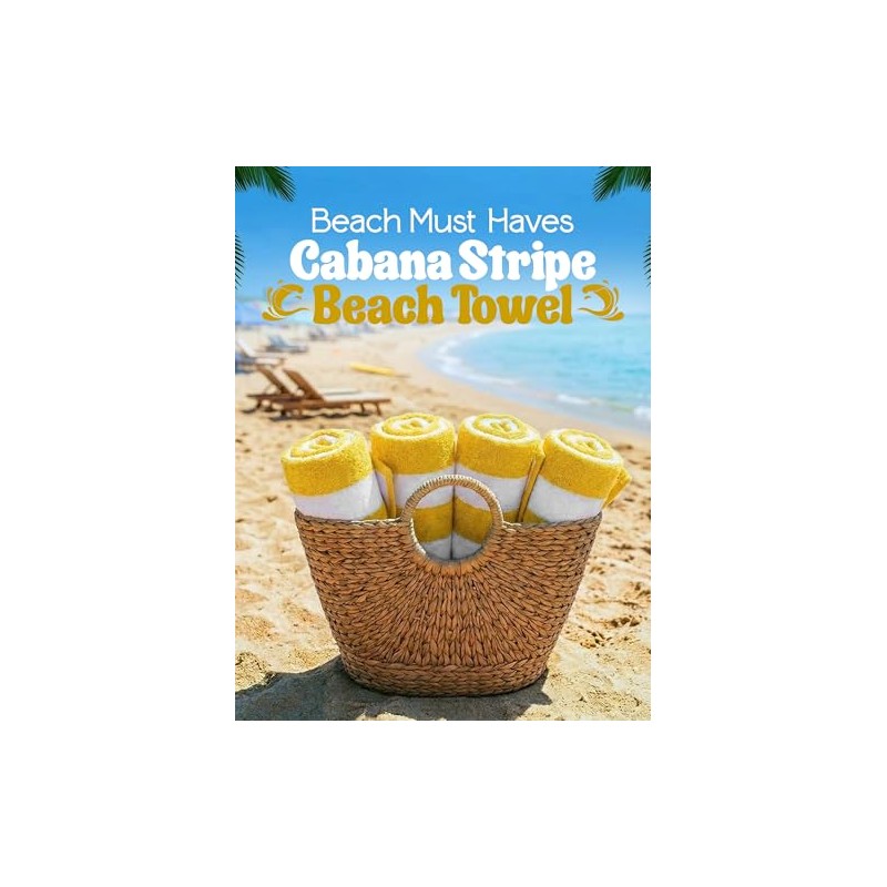 Oversized Cabana Beach Towels Set of 4 - Soft Cotton,