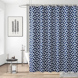 Trimming Shop Shower Curtain Polyester Fabric Bathroom Curtain With 12 Curtain Hook Waterproof Bath Curtain 180 x 180cm Long Shower Curtain Liner, Geometric Navy Blue & Teal
