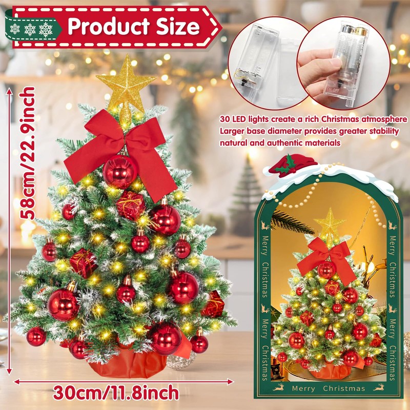 BBLTIFF Artificial Christmas Tree, 58 cm, Mini Christmas Tree with