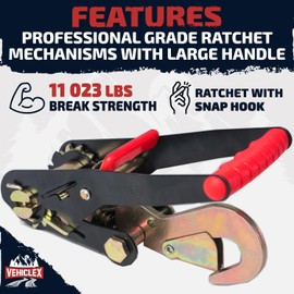 Vehiclex Lasso Wheel Tie Down Straps with Snap Hooks – 4 Pack 2" x 10' Ratchet Straps, 11023 lbs Break Strength for Car Haulers & Trailers