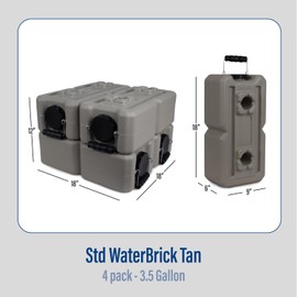WaterBrick International Water Storage Containers for Emergency Water Storage | 4-Pack of Stackable 3.5 Gallon Water Container Bricks | Food-Grade HDPE Plastic | BPA-Free | STD Tan