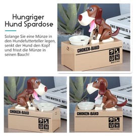 Hungry Dog Money Box, Justup Puppy Piggy Bank, Coin Chew Money Box, Birthday Gift for Children (Brown)