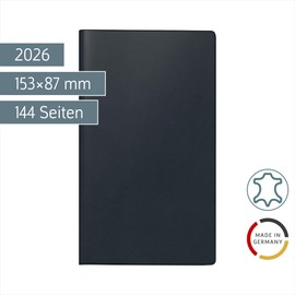 BRUNNEN Pocket Calendar Model 755 2026 | A6 Landscape, Leather, Black