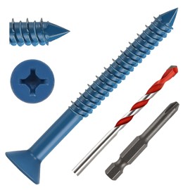1/4" x 2-3/4" Concrete Screws, 50 PCS Blue Flat Head Concrete Screws Anchor Kit with Drill Bit and Screwdriver Bit, for Masonry, Cement, Block, Brick or Stucco