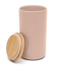 Waggo Simple Solid Ceramic Cookie Jar Or Pet Treat Jar - Modern Ceramic Airtight Jar With Lid For Your Modern Kitchen (Rose)
