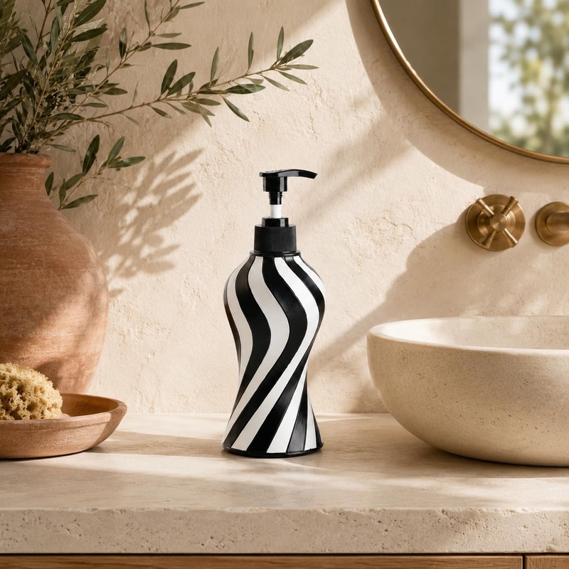 Black and White Zebra Stripe Soap Dispenser, Modern Refillable Hand