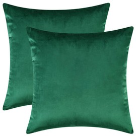 Artcest Set of 2, Cozy Solid Velvet Throw Pillow Case, Decorative Couch Cushion Cover, Soft Sofa Euro Sham with Zipper Hidden, 20" x 20" (Dark Green)