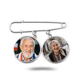 Double Picture Frames Brooch for Graduation Wedding Engagement Photo Brooch Pin for Bouquet Flower Funeral Picture Frame Pin for Mom Grandama Memorial Pins Boutonniere for Husband Wife