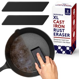 Impresa Cast Iron Rust Remover Erasers, 2-Pack XL - 4.75 x 2 x 1 Inch, Black Abrasive Rubber - Rust Remover for Cast Iron Skillets & Cookware - Versatile Metal Cleaner