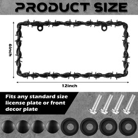 MorningRo 2 Pcs Universal License Plate Frame Plastic Barbed Wire Coconut Design Frame Compatible with Standard License Plate for USA 2 Holes with Screws for Women Men (Black)
