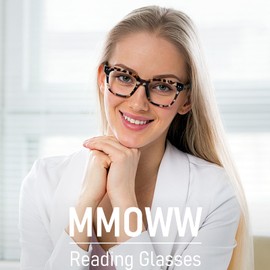 MMOWW 3 Pack Square Reading Glasses with Spring Hinges Oprah Style Blue Light Blocking Computer Readers for Women Men, Black/Clear Tortoise/Transparent +2.5