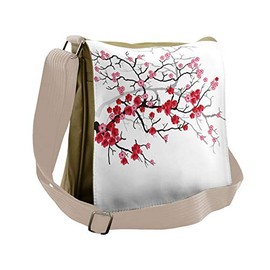 Ambesonne Japanese Messenger Bag, Blossoms Sakura Plant, Unisex Cross-body