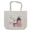 Ambesonne Lighthouse Shopping Bag, Lighthouse and Seagulls on the Beach