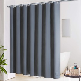 Furlinic Shower Curtain, Extra Long Bath Curtain, Anti-Mould, Waterproof for Bathtub, Shower, Eva Curtain, Antibacterial, Dark Grey with 12 Shower Rings, Extra Large, 200 x 200 cm Hem with Stones