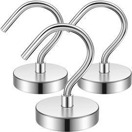 FINDMAG Pack of 3 Extra Strong Magnetic Hooks, Silver, 40 lbs Neodymium Magnetic Hooks, Magnets Magnetic Hooks with Strong Magnets for Cruise and Household, Magnet with Hooks for Camping, Workshop,