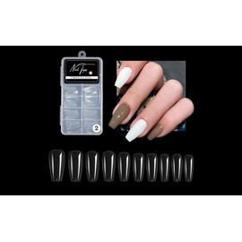100pcs Coffin Nails Fake Nails Clear Acrylic Nails Coffin Shaped Ballerina Nails Tips 10 Sizes Full Cover False Nail Artificial Nails with Case for Nail Salons and DIY Nail Art (GLOSSY CLEAR, 100PCS)
