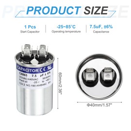 sourcing map 7.5MFD CBB65 Run Start Capacitor 7.5uF, 370/440V Round AC Capacitor for AC Motor Run, HVAC, Air Conditioner, Condenser Motors