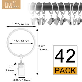 42 Pack Curtain Rings with Clips 1.5" Interior Diameter,Metal Drapery Clips with Rings,Curtain Clips,Strong Vintage Decorative Rustproof Drapery Ring with Hooks for Bathroom,Bedroom(White)