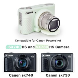 MUZIRI KINOKOO - Funda para cámara Canon PowerShot SX740 SX730 HS - Bolsa de silicona suave para cámara Canon SX730 SX740 HS con cubierta de lente extraíble, ajuste delgado, ligero, color verde