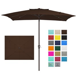 JEAREY 2-Tiers 8x10 ft Rectangular Patio Umbrellas Outdoor Table Market Umbrella w/Crank, 8 Sturdy Ribs, UV Protection Waterproof Sunproof(Brown)