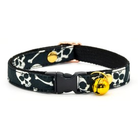 Skull Cat Collar, Safety Breakaway Kitten Collar, Black Background, XXS (6" - 10")
