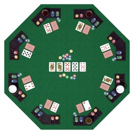 48 Inch Foldable Poker Table Top for 8 Players, Octagon Poker Table Topper with Chips Tray & Cup Holders, Professional Texas Hold’em Poker Table Mat with Carrying Bag for Card Casino Games (Green)