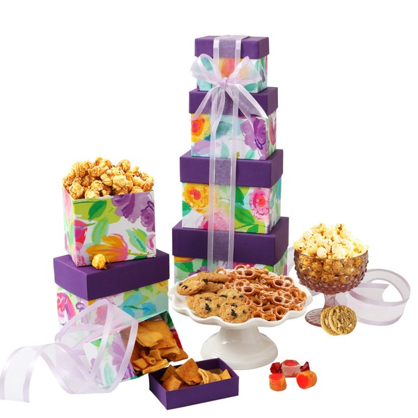 Broadway Basketeers 4 Box Gourmet Food Gift Tower Snack Gifts for Women, Men, Families, College – Delivery for Holidays, Appreciation, Thank You, Congratulations, Corporate, Get Well Soon Care Package