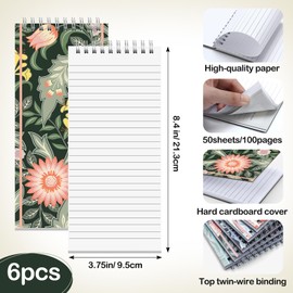 Resurhang 6pcs Hard Cover Skinny Notepads Reporter Notebook Top Bound Spiral Notebook for Work, Shopping List and Class, 8.4 x 3.75 Inch