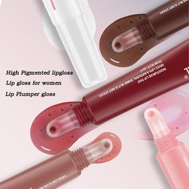 Juego de 5 brillos labiales hidratantes con péptidos, bálsamo labial brillante, brillo labial de gelatina natural de brillo instantáneo para mujeres