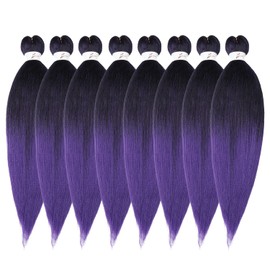 Purple Braiding Hair Pre Stretched 14-inch 8 Packs Kids Braiding Hair Soft Yaki Texture, Itch Free, Hot Water Setting Synthetic Hair Extensions for Braids (14in,1B/Purple)