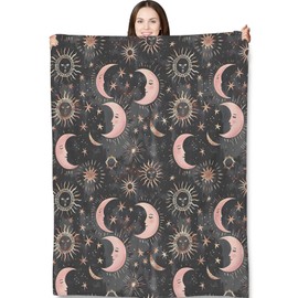 Celestial Moon and Sun Throw Blanket for Adults Kids, 50x60 in, Mystical Night Sky Theme Flannel Blankets for Bedroom, Couch, Travel, Home Decor, Fuzzy Soft Cozy Warm Gifts