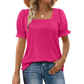 WIHOLL Womens Fashion Trendy 2025 Summer Outfits Cute Casual Short Sleeve Tunic Shirts Going Out Concert Vacation Birthday Teacher Tops Clothes Hot Pink XL