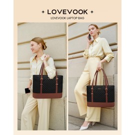 LOVEVOOK Laptop Bag for Women, 17.3 Inch Work Tote Computer Bag With Large Cup Holder, Lightweight Large Laptop Briefcase for Travel, Bussiness, Teacher