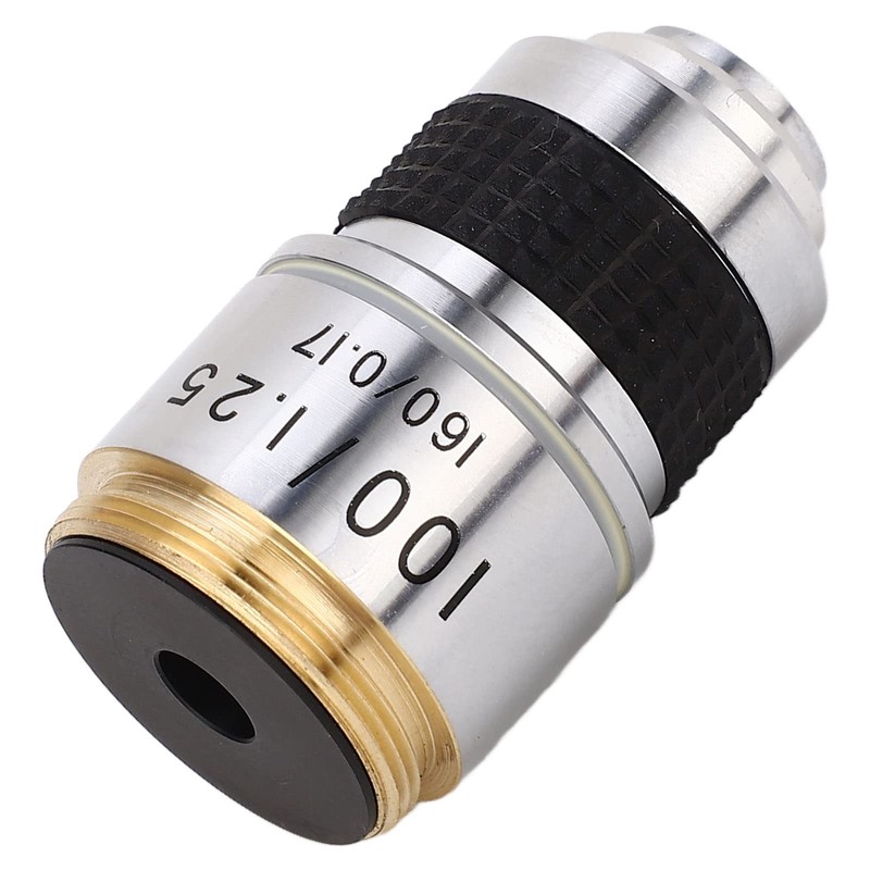 100X Microscope Objective Lens, RMS Size, Brass and Aluminum Alloy
