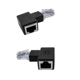 iYueMps RJ45 Ethernet Adapter, 2Pack Cat5 Cat5e RJ45 Male to Female 90 Degree Angled Right+ Left Plug to Socket Adapter Shielded Network Patch Connection