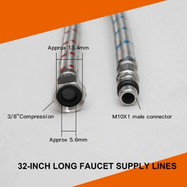 RUITHOE Flexible Connector Braided Stainless Steel Bathroom Faucet Supply Lines Bathroom Kitchen Faucet Hose 32" Length 3/8-Inch Female Compression Thread x M10 Male Connector x 2 Pcs (1 Pair)